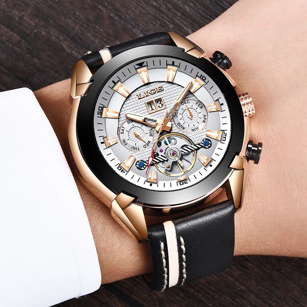 

lige 2019 watches men new fashion men big designer automatic mechanical watch male wristwatch relogio masculino, Slivery;brown