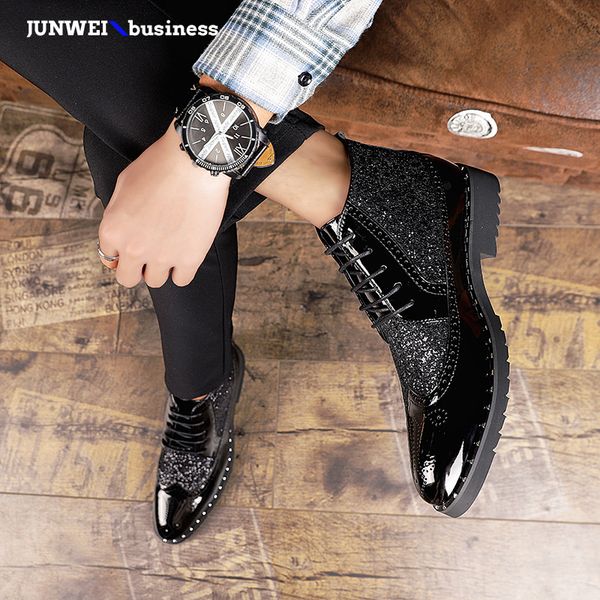 

leather mens club casual designer men brogue shoes chaussure homme erkek ayakkabi j3 s, Black