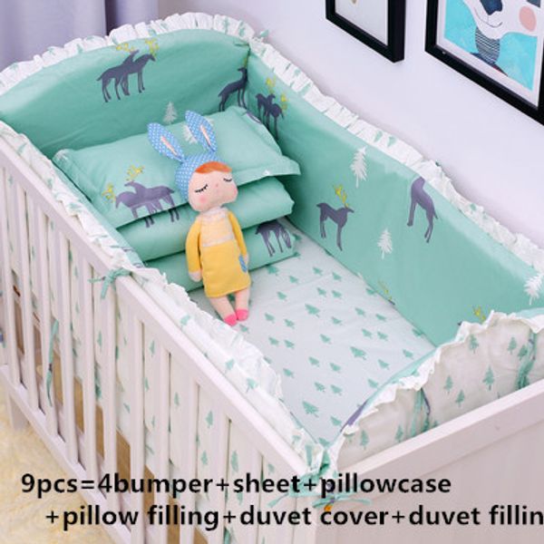 

promotion 6/9pcs elk 100% cotton baby crib bedding set,crib bedding sets for boy and girl baby blanket sheet whole set
