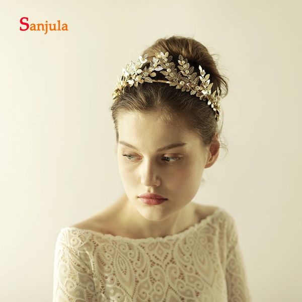 

hair accessories bridal headband pearls bride gold leaves pageant party decoration tocados para novia h05