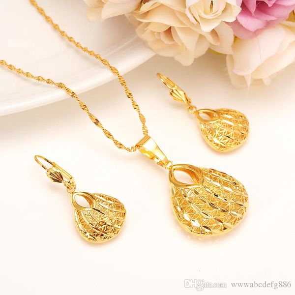 

fashion bag pendant earring set women party gift fine gold filled necklace earrings jewelry sets, Silver