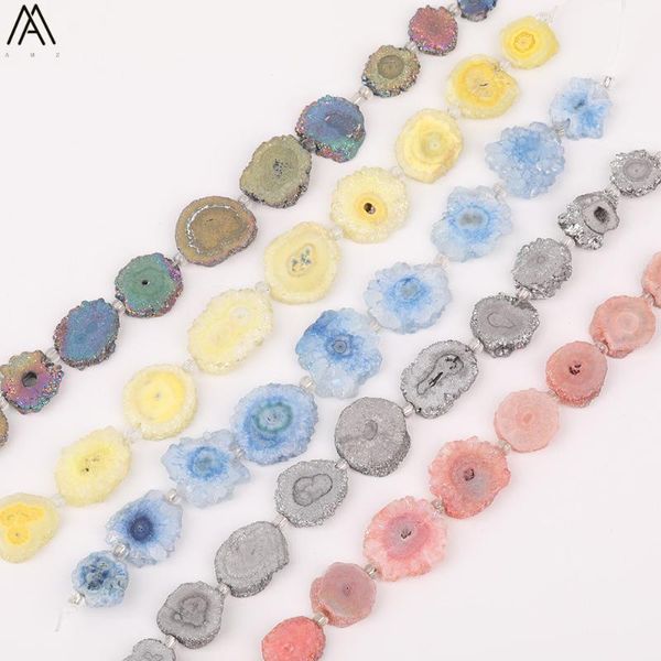 

approx 9pcs/strand,rainbow titanium orm slab slice sun flower druzy geode agates loose beads jewelry strands xfx-174amce