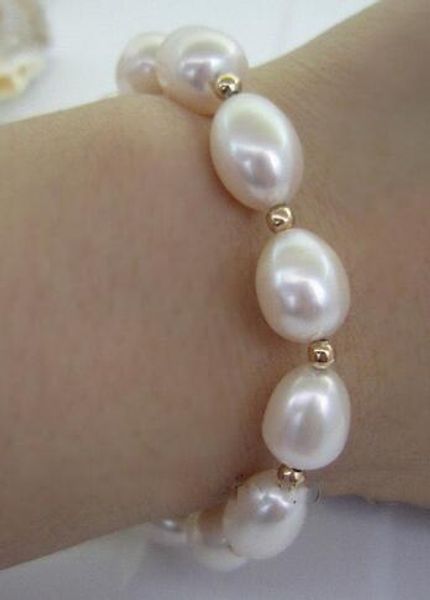 

natural 9x13mm south sea genuine white pearl bracelet 14k / 20 gold brooch, Black