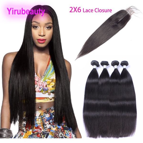 

peruvian human hair natural color 4 bundles with 2x6 lace closure baby hair wefts with two by six closures 5 pieces/lot, Black;brown