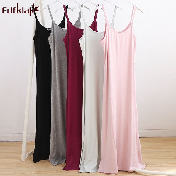 

fdfklak comfortable cotton night dress women spaghetti strap summer nightgown women sleepwear long nightdress nightshirt, Black;red