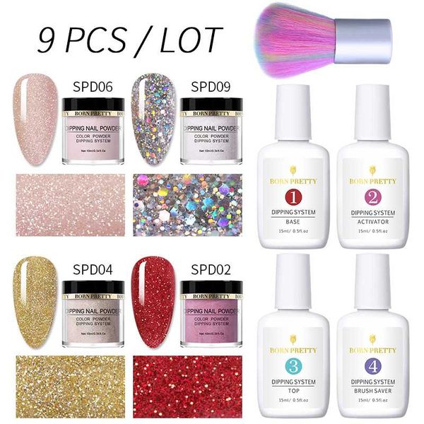 

родился довольно 9 шт. / лот блеск градиент цвет погружение ногтей порошок ногтей искусство кисти набор инструментов блестки dip порошок наб, Silver;gold