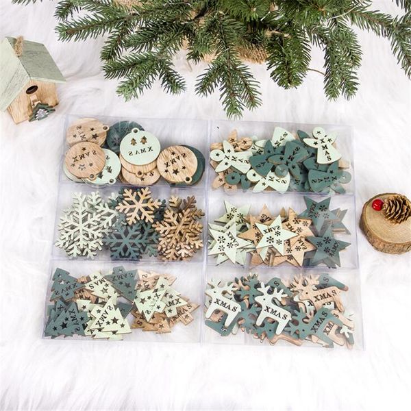 

24pcs christmas decorations angel elk snowflake wooden chip christmas tree diy hanging pendant xmas party decor for home