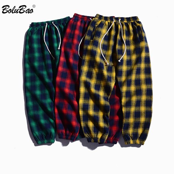 

bolubao men plaid casual pants autumn men's elastic band trousers fashion street style male pencil pants, Black