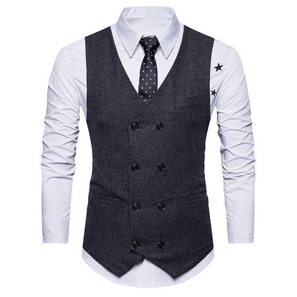 

oeak business vest men vintage solid slim fit vests&waistcoats casual double breasted waistcoat sleeveless mens formal vest 2019, Black;white