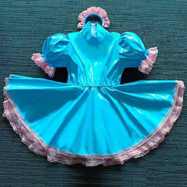 

lockable sissy maid pvc dress/ romper cross dressers, Black;red