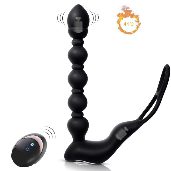 10 Speed ​​Anal Beads Anal Vibrador Butt Plug controle remoto sem fio inteligente Aquecimento próstata Estimulação Penis Rings Sex Toy J2198