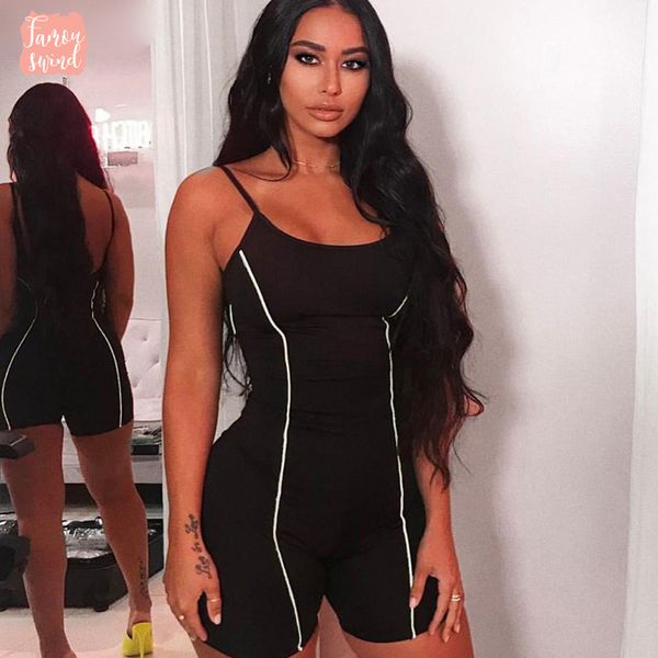 

лето беговая цвет bodysuit светоотражающие рукавов 2019 мода легкий костюм с шортами basic black эластичный повседневный дамы неон костюм sp, Black;white