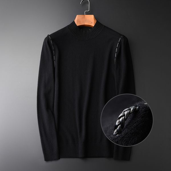 

minglu men sweater shoulder handmade leather weave design autumn and winter fashion new men's round neck pullover sweater, White;black