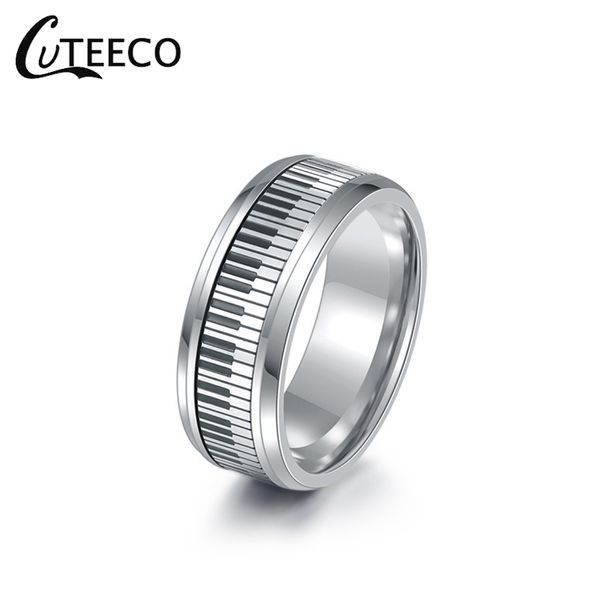 

cuteeco 8mm stainless steel black and white piano keys can be rotated ring steel black temperament men's ring music festival gif, Slivery;golden