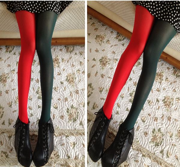 

2019 women pantyhose patchwork footed tights stretchy stockings elastic two color silk stockings skinny legs collant pantyhose, Black;white