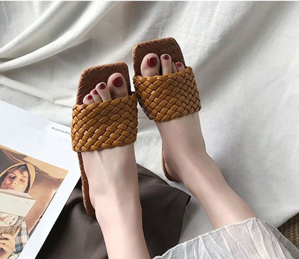 

плоским тапочки заплетены женская мода квадратный носок женская обувь lattice дамы слайды casual комфорт открытый toe женский мулы лето, Black