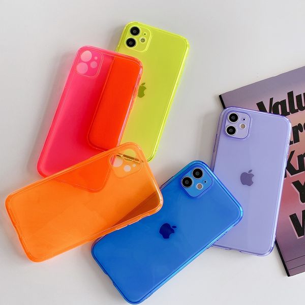 

wholesale neon fluorescent clear candy color phone cases for iphone 11 pro max x xr xs max 7 8 6 6s plus se2 fully protective soft tpu cover