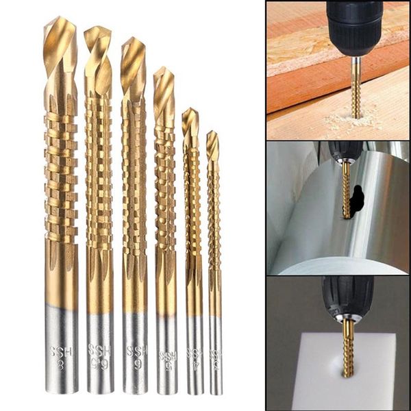 

6pcs countersink drill bit power tools speed out metal titanium coated hss twist drill bits set saw metal drilling