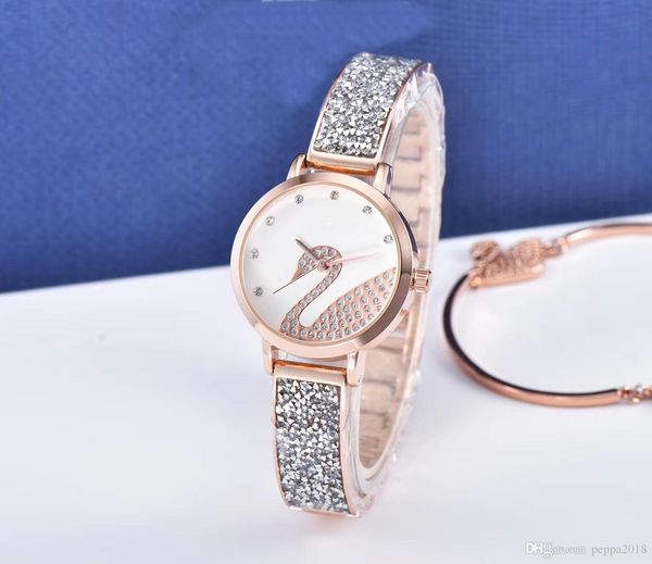 

2019 марка лебедь новый дизайн леди женский кварцевый стальной браслет цепь роза женские часы платье часы с бриллиантом япония движение жизн, Slivery;brown