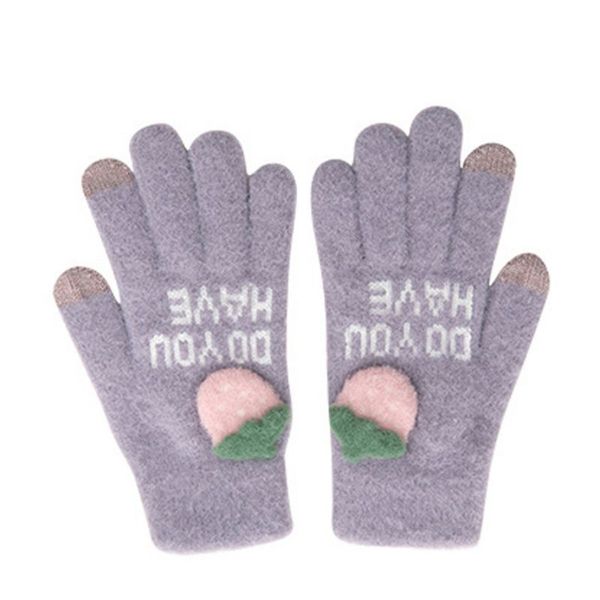 

women girls warm gloves fruit decorative windproof cold-proof knitted full finger gloves for autumn winter new, Black