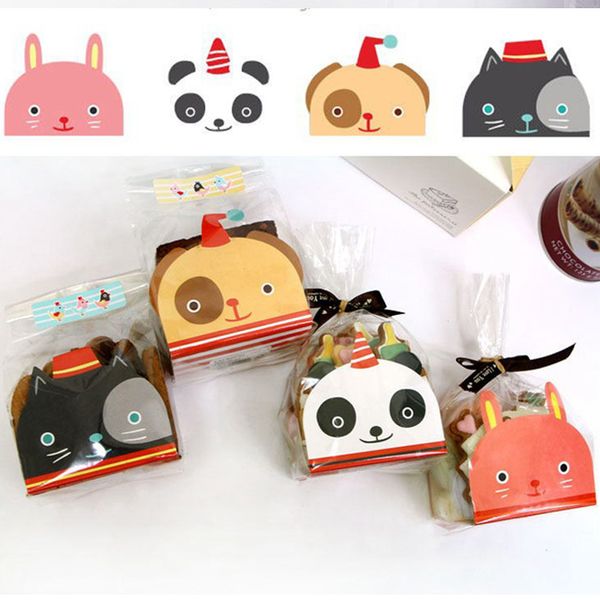 

50pcs plastic biscuit cookie candy bag baking packs cute dog cat pattern packaging for cookies birthday christmas gift bag