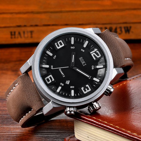 

soki men wrist watches fashion nylon strap analog quartz round male clock men watches quartzo day date watch for man, Slivery;brown