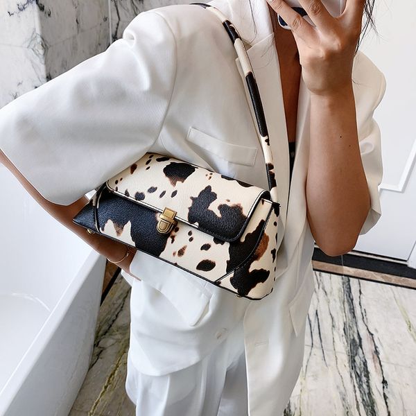 

baguette shape bag for women summer cow hide print shoulder bag 2020 trendy retro handbags zipper vintage hand female bolsa
