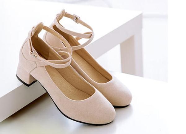 

2019 women's shoes in spring and autumn with new style middle heel coarse heel round head suede @2274, Black