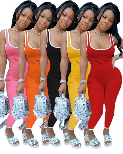 

women jumpsuits leggings rompers strap onesie sleeveless bodysuits skinny overalls summer clothing solid color one piece pants 3404, Black;white