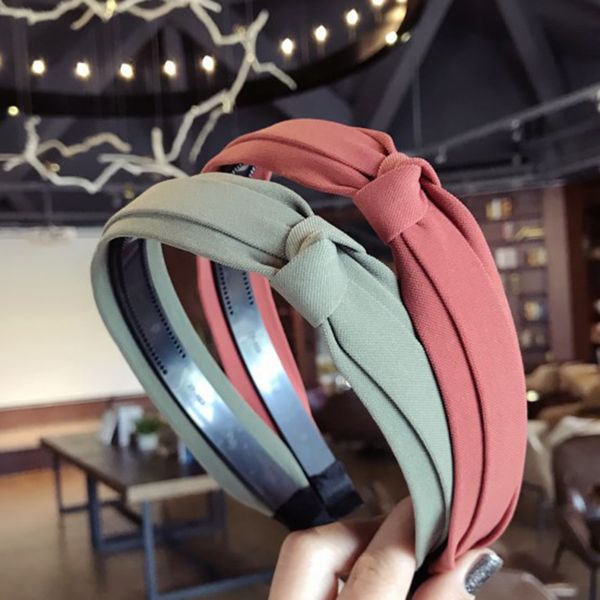 

сплошной цвет узел ободки для женщин простых девушек hairband женщина аксессуары для волос ткань дважды слоя тонкий боковую полосу волос, Golden;white