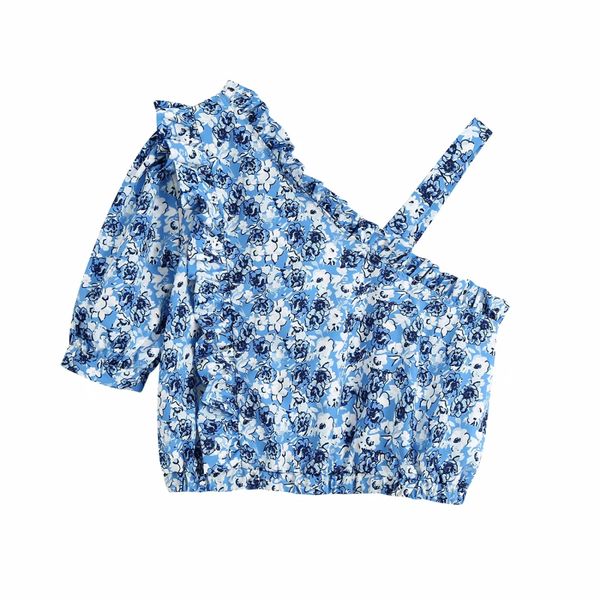 

vintage women stylish asymmetry 2020 summer fashion ladies elegant boho shirts casual female blue blouse girls chic, White