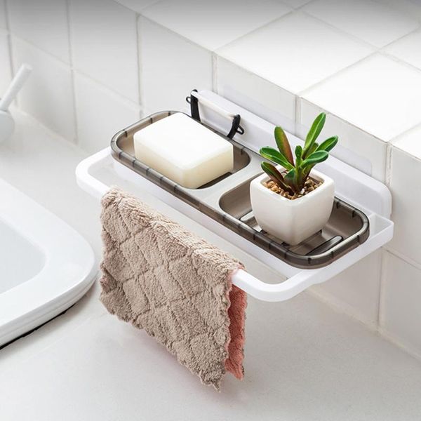 

wall mounted double grid shower soap drain storage rack towel tray shelf support dropshipping
