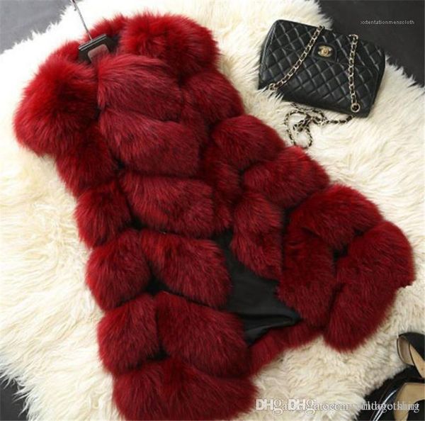 

fur vests winter warm sleeveless long womens coats casual solid color female outerwear designer womens fox, Black;white