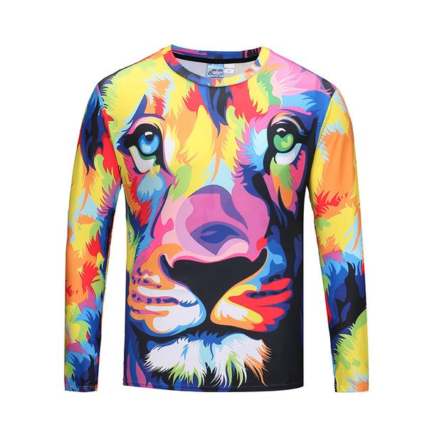 

мужская дизайнерская 3d футболка с длинным рукавом окрашенная лев арт трехмерная печать эластичная фитнес-тонкая длинная футболка, White;black