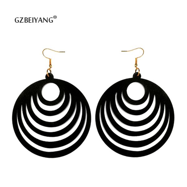 

gzbeiyang popular drop earrings jewelry 2019 earth round hollow wood pendant earrings for women retro party gifts wholesale, Silver