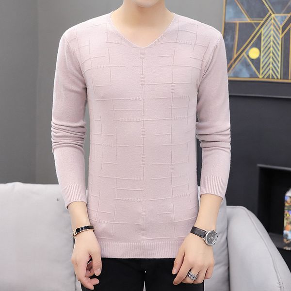 

men sweaters leisure white pink black grey pullover men v-neck thin long sleeve slim fit in spring autumn casual mens sweaters, White;black