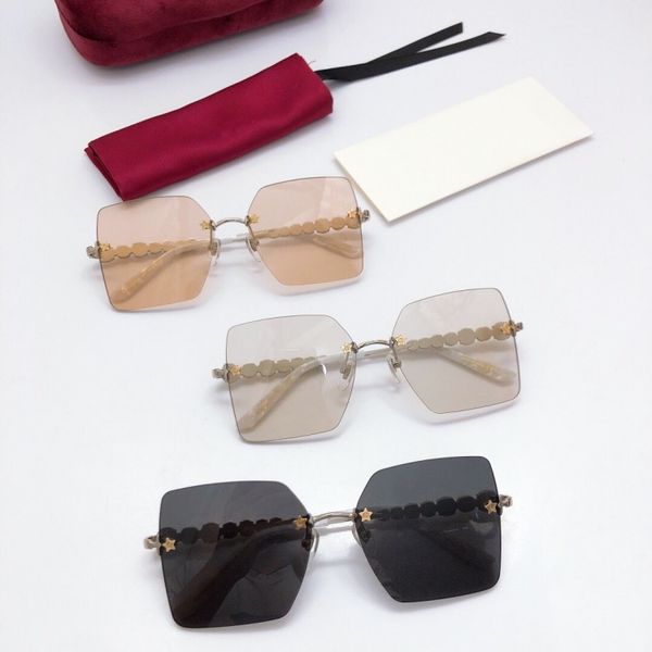 

2020 luxury designer square diamond summer frameless sunglasses for women male glasses reflective eyewear eye sun glasses gg0644, White;black
