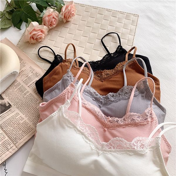 

women tank versatile sleeveless lace off shoulder slim solid color strap tube bra 64-96cm n, Black;white