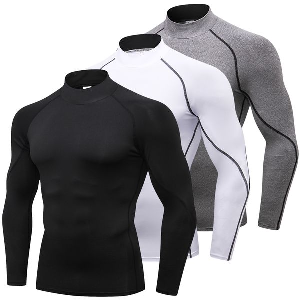 

2019 new men's long sleeve compression running t shirt men rashgard quick dry gym fitness running sports tights men's sportswear, Black;blue