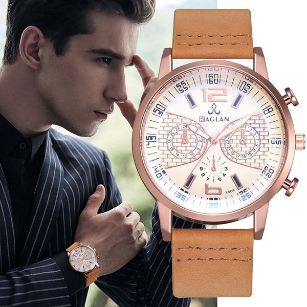 

raglan men wristwatch fashion quartz leather blu ray glass watch male watches mens 2019 relogio masculino, Slivery;brown