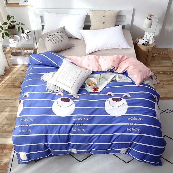 

new design blue striped cartoon pattern 2019 1pcs duvet cover plaid stripes quilt cover skin care cotton bedclothes 4 size