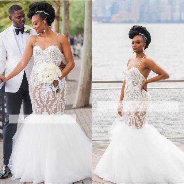 

2022 custom made dress mermaid backless beach lace bridal gowns bohemian plus size african wedding dress, White