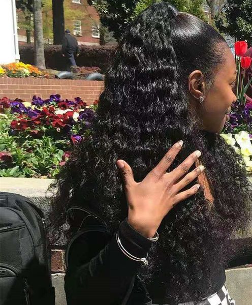 Jet nero afroamericano Afro Kinky Curly coda di cavallo estensione dei capelli umani ricci naturali ricci coda di cavallo pezzo di capelli per le donne nere