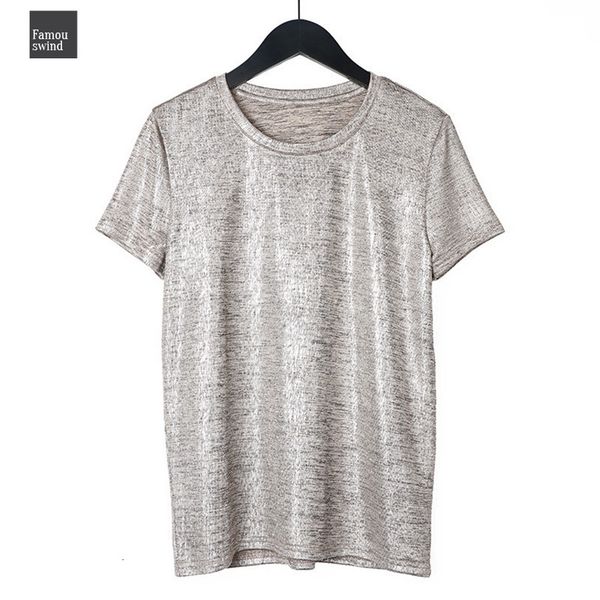

sliver shirts elastic tshirts women o neck short sleeve slik thread soft tees women spring summer harajuku t hot, White