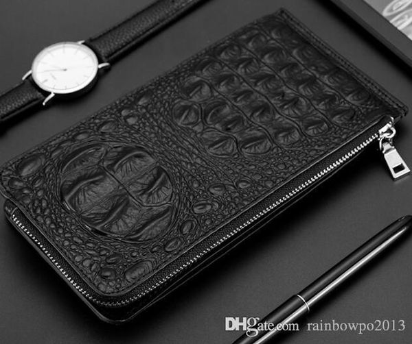 

factory independent brand men package fashion alligator leather business wallet multi function genuine pickup bag crocodile tattoo hand bag, Red;black