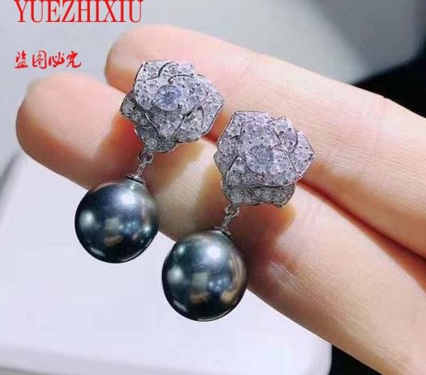 

sell white black shell pearl earrings micro inlay zircon flower accessories earrings fashion jewelry, Silver