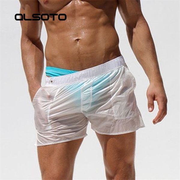

summer board shorts men casual solid swimwear quick dry beach shorts breathable transparent sweatpants man