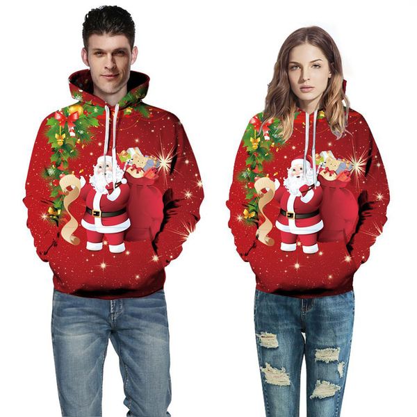 

couple's long sleeve joggers hoodies sweatershirt 3d christmas printing pullover hoodies sportswear leisure shirt#1125, White;black
