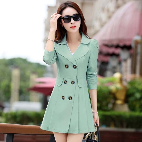 

new fashion autumn women mid-long trench coat slim solid double breasted warm casual wind-breaker overcoats size plus 4xl 6q2196, Tan;black