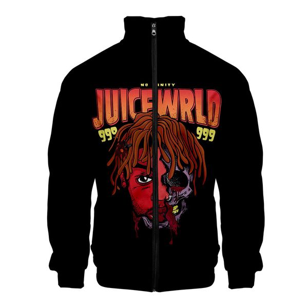 

mens juice wrld pinted hoodies hip hop fashion plus size stand collar long sleeved hoodies sweatshirt casual wear, Black